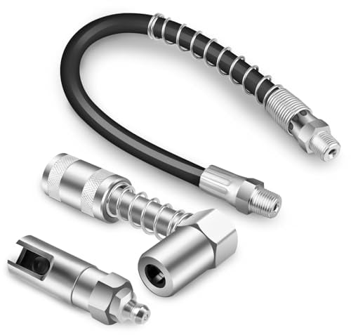 LWMTT 3 Pièces Adaptateur de Graisse avec Tuyau de 30 cm, Coupleur de Graisse à 3 Mâchoires, Coupleur de Graisse à Aangle Droit pour la Plupart des Pompe à Graisse Manuelle