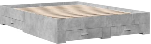 vidaXL Cadre de lit à tiroirs Gris béton 160x200 cm Bois d'ingénierie, lit, lit de Rangement, Cadre de lit Double, lit Double