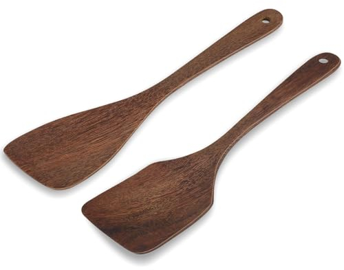 2 Stück Pfannenwender aus natürlichem Holz,Holzspatel zum Kochen- Robuste Küchenhelfer mit langem Griff, Antihaft Holzspachtel ideal für Woks und Pfannen, Holzutensilien für Küche