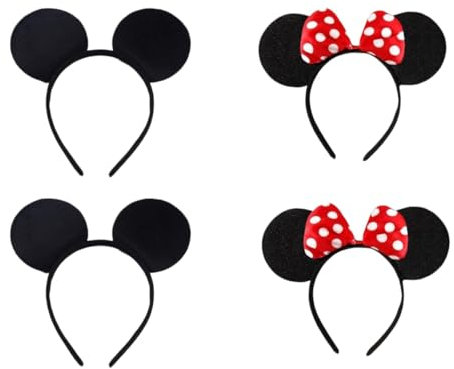 SERENA'S ® 4 PCS Mickey Minnie Mouse Ears Cartoon Headband Red Polka Dot Birthday Halloween, Party Accessories, Mickey Minnie Ears for Adults/Children Fancy Dress Costume Head Band Accessory Ears