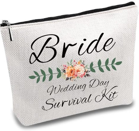 CREATCABIN Trousse,Maquillage,Mariée,Sac,Mariage Polycoton,Trousse,Maquillage Polyvalente avec Fermeture Éclair,Cadeaux,Fête Prénuptiale,Pochette,Voyage en Toile pour Mariée,Trousse,Toilette,18x25cm