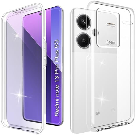 WeiCase Funda para Xiaomi Redmi Note 13 Pro Plus 5G, Transparente 360° Protección Funda con Protector de Pantalla Integrado Antigolpes Silicona Carcasa para Redmi Note 13 Pro Plus 5G, Transparente
