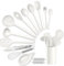 HaWare Juego de utensilios de cocina de silicona, juego de 13 utensilios de cocina blancos con soporte, herramientas de cocina resistentes al calor que incluyen espátula giratoria, antiadherente, apto