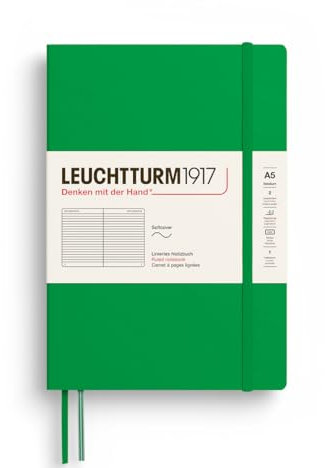 LEUCHTTURM1917 372209 Notizbuch Medium A5, Softcover Schreibbuch, 123 nummerierte Seiten, Spring Leaf, liniert