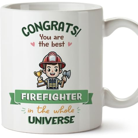 MUGFFINS Firefighter Man Mug - in English - Best in Universe Trophy - Funny Gift for Colleagues - Ceramic 11oz Mug