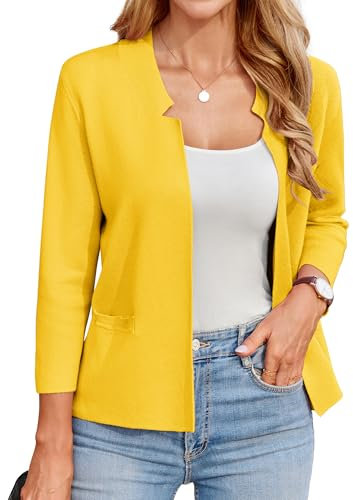 GRACE KARIN Cardigan Donna Elegante Manica Aperta 3/4 Blazer Elegante Giacca Business con Tasche L Giallo