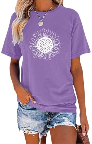 Cicy Bell Maglietta da donna a maniche corte con girasoli, vintage, con grafica, girocollo, estivo, casual, top