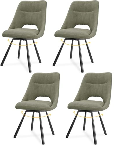 LEWE Esszimmerstühle drehbar 4er Set, Automatisch zurückkehrender Sitz, 180° Drehstuhl, Ergonomischer Polsterstuhl, armlos, Esszimmer Wohnzimmer Schlafzimmer, Kaschmir-Stoff - Graugrün