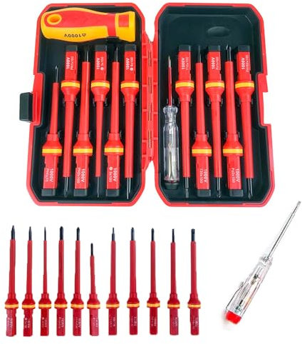 13 pièces Set Tournevis Isolé VDE, Coffret Tournevis Aimanté Electricien, Jeu de Tournevis Torx Interchangeables avec Testeur de Tension, Outils de Réparation Manuels Durables avec Étui de Rangement