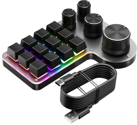 Buerjia Custom Macro Keyboard 12 Keys 4 Knobs Mini USB Mechanical Keyboard Programming Macro Gaming Keypad Black