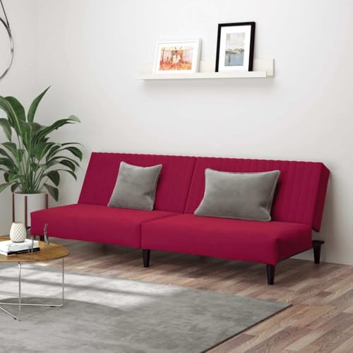 SKTQYQO Schlafsofa mit 2 Sitzplätzen aus rotem Samt, umwandelbar, mit Struktur aus massivem Holz, für Wohnzimmer und Büro. Dieses 2-Sitzer-Schlafsofa aus weinrotem Samt bietet