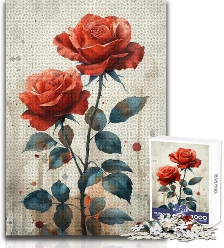 Puzzle 1000 pièces pour Adolescents - Duo de Roses écarlates - Idéal pour des soirées détente - Ajustement Parfait - Découpe précise - Dimensions:38x26cm