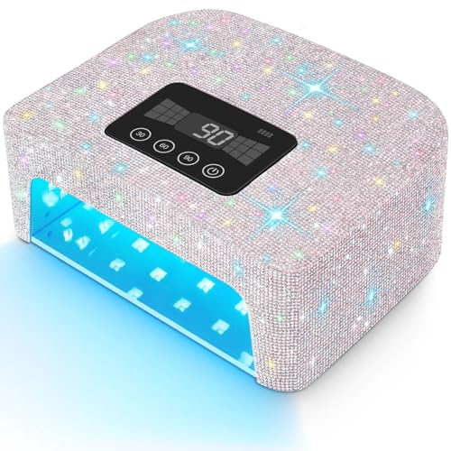 HoYLluDLL Lampada UV ricaricabile senza fili per unghie in gel, lampada LED per unghie con 4 modalità timer e decorata con strass scintillanti per unghie Diamond per uso domestico/salone, 1pcs