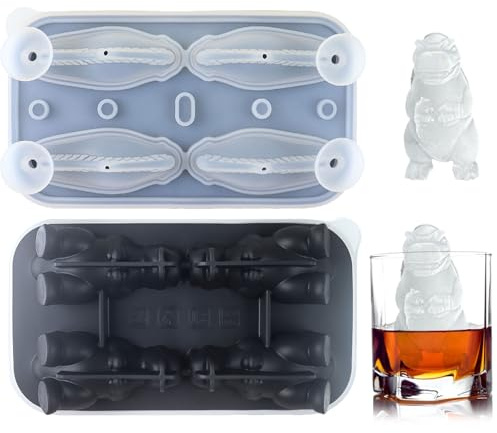 Cesujowaz Dinosaur Ice Cube Tray Mold - 3D Dino Shape Ice Cube Trays, Large Silicone Ice Molds for Whiskey, Bourbon, Cocktails, with Lid – Funny Dinosaur Gifts for Men & Women (4-Hole)