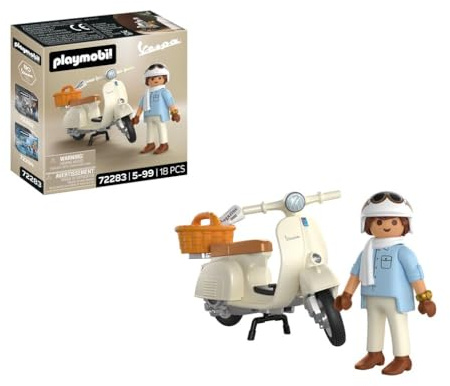 PLAYMOBIL | Cars | 80 Jahre Vespa: Classic Style | Cremefarbene Jubiläums‑Vespa mit Fahrer, Korb & Stickerbogen | Für Kinder ab 5 Jahren | 72283