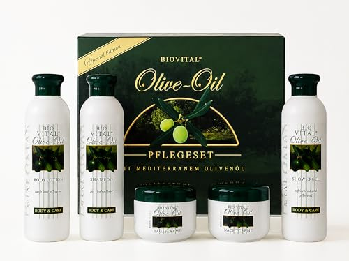 OLIVEN-ÖL PFLEGESET 5-teilig 1000ml Körperpflege Set 1L Shampoo Duschgel Bodylotion Tagescreme Nachtcreme Creme Geschenkbox Geschenk Körper Pflege 03