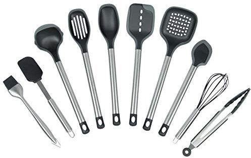 ZOLLNER24 10er Set Küchenhelfer aus Nylon mit Silikonüberzug und Edelstahlgriff