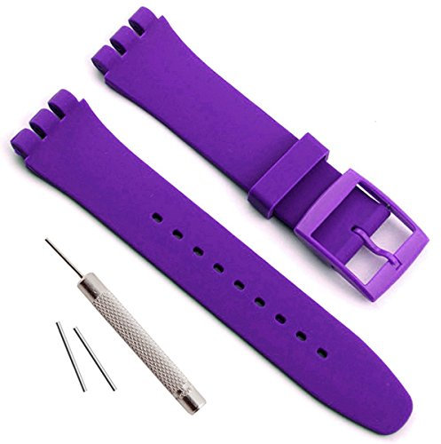 Cinturino di ricambio in gomma siliconica impermeabile per orologio Swatch, 17 mm, 19 mm, 20 mm, Viola, 17mm, Cinturino