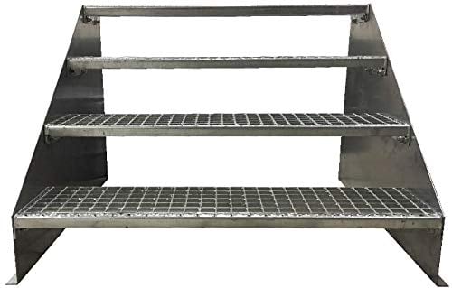 4 Stufen Standtreppe Stahltreppe freistehend Breite 60cm Höhe 84cm Verzinkt/Robuste Außentreppe/Stabile Industrietreppe für den Außenbereich