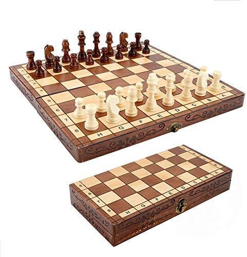 Syrace Folding Hand Crafted Wooden Chess Set Unique Chess Board with Foldable Secure Storage & Exquisite patterns, Travel Chess Sets, Gift For Kids, Adults, Boys, Girls