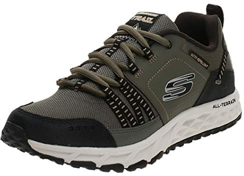 Skechers Men's Escape Plan Trainers, Green Olive Leather Mesh Black Trim Olbk, 10 UK