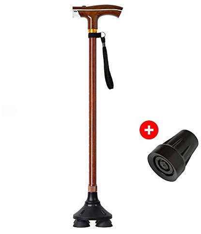 HEIRAO - Bastone da passeggio, retrattile, multifunzione, con luce, per anziani, antiscivolo, quadripode, leggero, batterie non incluse 1