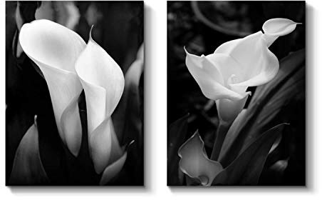 TAR TAR STUDIO Calla Lily Wandkunst, Lilien auf schwarzem Hintergrund, Fotodruck auf Leinwand, Kunstwerk, für Schlafzimmer, 61 x 46 x 2 Stück, verschiedene Größen
