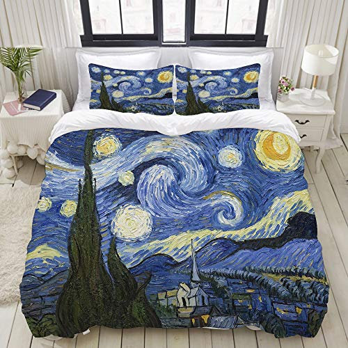 ALLMILL Set Biancheria da Letto,Set Copripiumino in Microfibra con Federa,Notte Stellata Van Gogh Oil Painting,1 Copripiumino140 x 200cm + 2 federe 50 x 80 cm