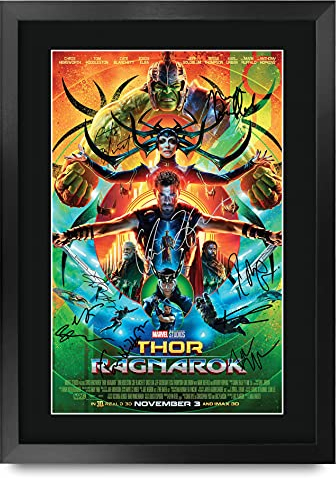 HWC Trading A3 FR Thor 3 Ragnarok Chris Hemsworth und Cast Geschenke Printed Poster Autogramm Bild für Film-Memorabilia Fans - A3 Eingerahmt
