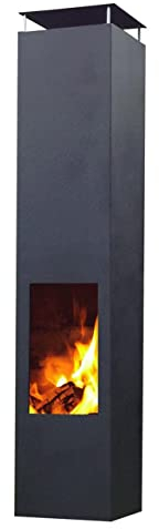 Ben&Camilla Gartenkamin Amayo in Schwarzem Stahl 160 x 35 x 35 cm | extra robust | Feuerschale Feuerkorb Terrassenofen Gartenofen Feuerstelle Feuersäule Feuerskulptur