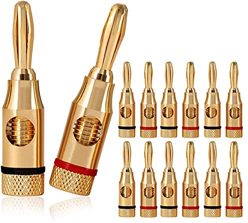 Gebildet 12pcs Spinotti Banana,24K Gold Plated Connettori Banana per Cavo Altoparlante,Piastra da Parete e Altro(6pcs Rosso e 6pcs Nero)