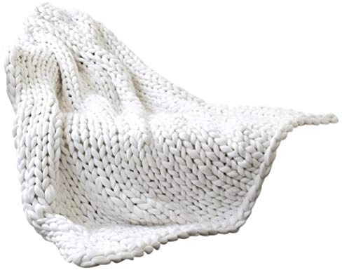 Merkts Bequeme Grobstrick-Decken, handgewebte Decken, Sofadecken, Sofadecken, Heimdekoration, Geschenke, weiß, 50 x 50 cm