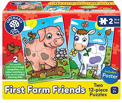 Orchard Toys First Farm Friends Jigsaw Puzzle, 12-Piece Educational Jigsaws, Two Puzzles in a Box, Perfect For Ages 2+, Develops Hand-Eye Coordination