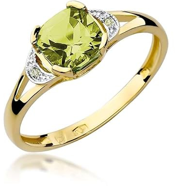Lumari Gold - Damen Solitär Versprechen Ring Verlobungsring Damen Ring Gold 585 Echtgold 14k Gold mit natürlichem Diamanten Peridot Gemstone Gelbgold - Ringe Frauen - Hochwertiges Geschenk