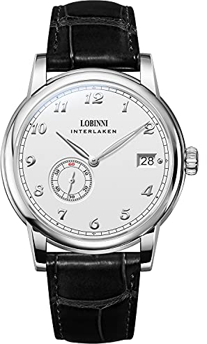 LOBINNI Herren-Armbanduhr, mechanisch, automatisch, wasserdicht, für Herren, modisch, luxuriös, Business-Uhren, Weiß-Schwarz, Automatikuhr, mechanisch
