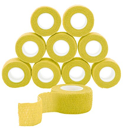 QiGui 10 Rouleaux Bande Cohésive Bandage Autoadhésif Cohésifs Sports Bande Auto-adhésif Elastiques Bandage Médical Bande Adhésifs Pansements Adhésifs pour Doigt Mains Pieds Poignets 2.5cm (Jaune)