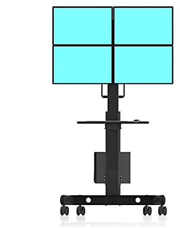Monitor Mount Stand Quad Screen Monitor Stand Mount Floor-Standing Monitor Stand with Silent Roller Monitor Mobile Cart with Keyboard and Host Bracket, Black Standard and Widescreen Monitor Mount