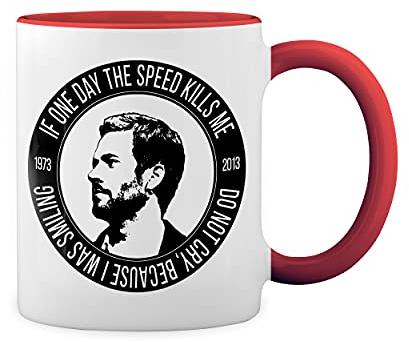 Fast & Furious Paul Walker Blanco Taza Aro y Mango Con Rojo Mug