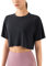 Hanyomo Women's Fitness Workout Crop Tops Short Sleeve Yoga T-Shirts Athletic Running Sports Shirts Black L