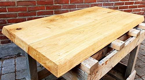 Generisch Massive Eichenplatte aus Deutscher Eiche handgefertigte Tischplatte Regalbrett wasserresistent behandelt für Esstisch Couchtisch (Baumkante, 45cm x 35cm x 4cm, gebürstet)