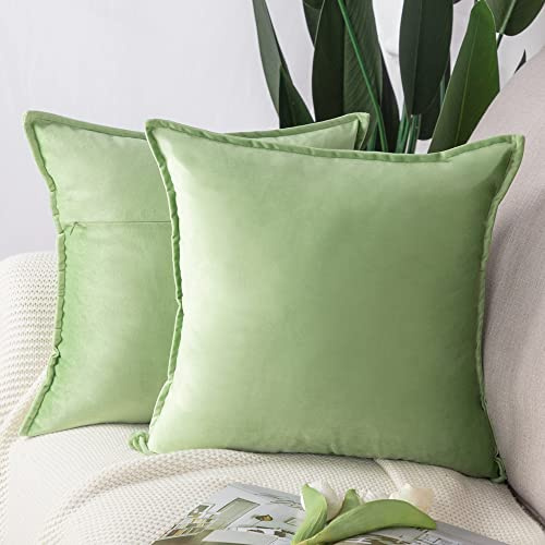Madizz 2er Set Samt Dekorativ Zierkissenbezüge Luxus Stil Kissenbezug für Sofa für Schlafzimmer Apfelgrün 50x50 cm Quadrat