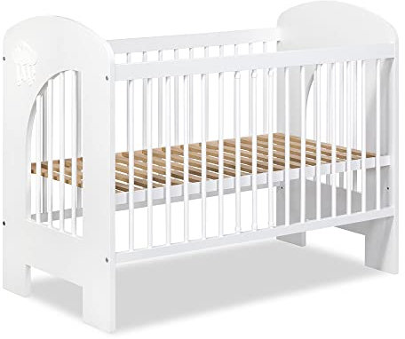 KMbaby Babybett 3-Stufen Höhenverstellbares Gestell Zeitlos Abnehmbare Auflagen für Neugeborene Kleinkinder Kinder Neli Cloud 120x60cm Weiß Ohne Matratze