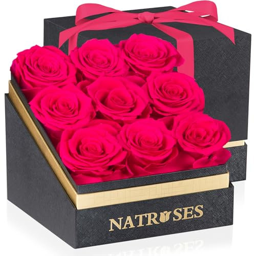 NATROSES Forever Preserved Roses in a Box, 100% echte Rosen, die bis zu 3 Jahre halten, Blumen für die Lieferung Prime Geburtstag, Valentinstag Geschenke für sie, Geburtstagsgeschenke (Hot Pink)