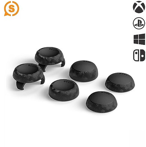 SCUF Poignées de Pouce pour Joystick de Contrôle - Pack 6 avec 2 Bases - Tactique - Joystick Thumb Grips Pour Xbox One et Xbox Series X et S, PS4, PS5, Nintendo Switch Contrôleur Pro - Noir