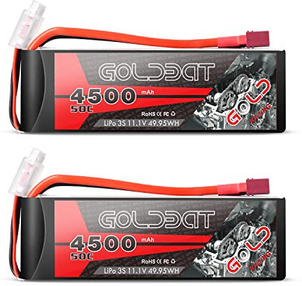 11.1V Lipo Battery 4500 mAh 50C 3S RC lipo battery Soft Case with Dean-Style T Connector for RC Car Airplane Helicopter Boat Buggy Truck Helicopter Airplane Racing Models(2Pack)