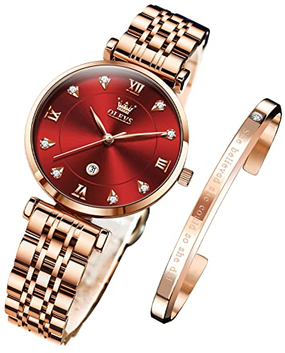 OLEVS Watches for Women Rose Gold Fashion Elegant Dress Diamond Analog Quartz Ladies Watches Stainless Steel Date Waterproof Women's Watches
