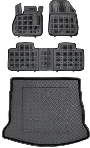 MOTOS Satz Gummifußmatten und PE Kofferraumwanne für Renault Espace V 2014-2022 Verbessern Sie Ihren Reisekomfort mit Antirutschmatte Auto - Allwetter fußmatten Auto, Schutz vor Verschmutzung