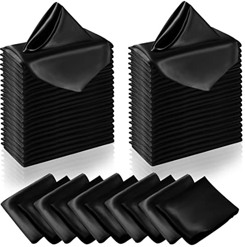 Manyshofu 50 Stück Schwarze Satin-Servietten – 30,5 x 30,5 cm Stoffservietten, quadratisches Satin-Stoff-Servietten-Set – Elegante und Glatte Tischservietten für Hochzeit, Abendessen, Party