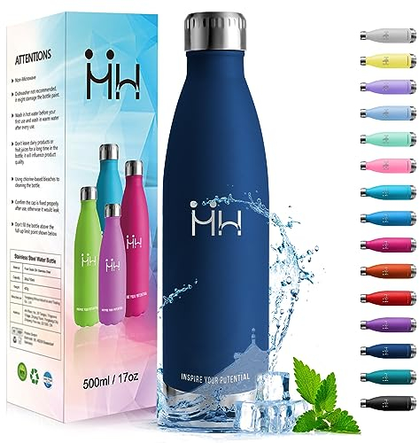 HoneyHolly Botella Termica - 500ML - Botella agua Acero Inoxidable, Termo con pared Doble Aislamient, de Fugas, Cantimplora Termica para Niños, Deportiva, Gym - Conserva 12 Horas Caliente, 24 frio