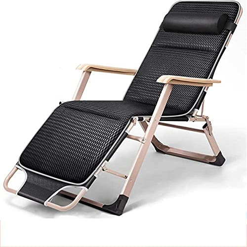 Liege-Klappstuhl, Garten-Liegestuhl, Liegestuhl für Büro, Mittagspause, tragbarer Outdoor-Campingstuhl, Strand-Sonnenliege, Belastung 200 kg (schwarz)